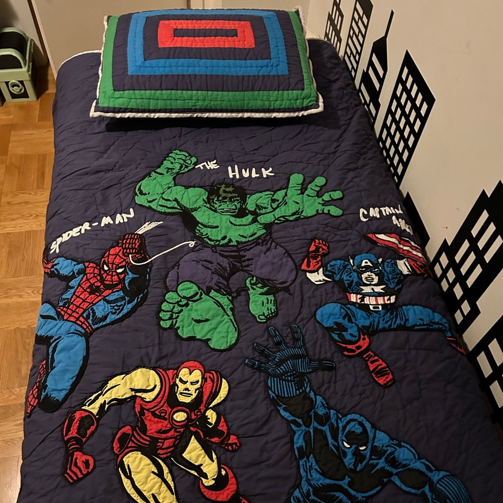 Pottery Barn Kids, Marvel quilt (twin) with matching sham (standard)
